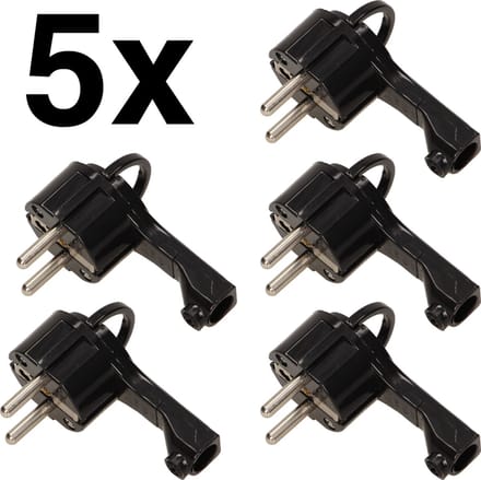 5 xPlatte compacte haakse stroomstekker - Voordeelverpakking - Zwart
