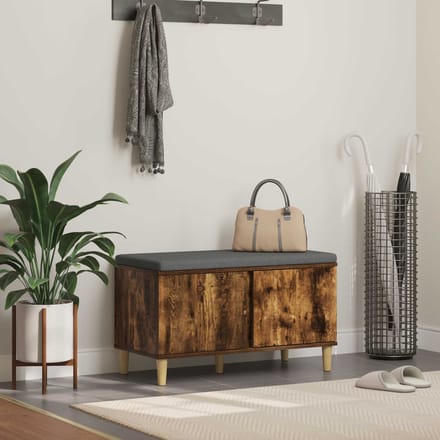 vidaXL - Hallenbank - met - kussen - met - opslag - Gerookte - Eik - 80 - x - 38 - x - 46 - cm