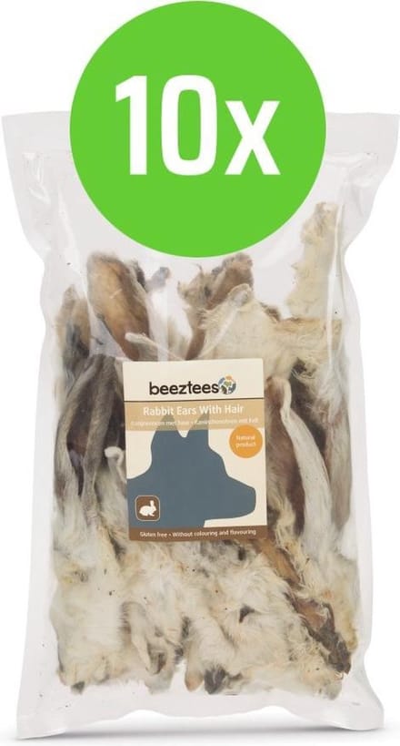 Beeztees Konijnenoren Met Haar 200 gram - hondensnack - 10 verpakkingen