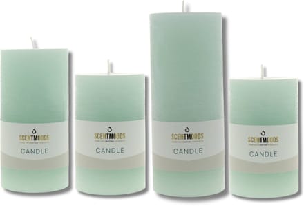 Scentmoods Rustieke Kaars Set Groen – Set van 4 Stompkaars en Dinerkaars voor een Natuurlijke Uitstraling