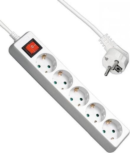 Allteq - Stekkerdoos met schakelaar - 5-voudig - Wit - 3 meter