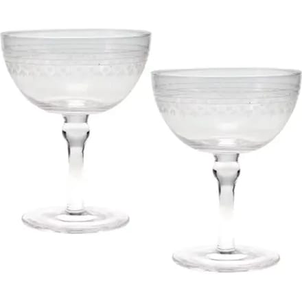 Vintage gegraveerde coupe glazen Rex London (x2)