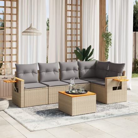 vidaXL - 6-delige - Loungeset - met - kussens - poly - rattan - beige