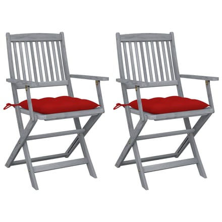 vidaXL - Set - van - 2 - klapstoelen - met - kussens, - gemaakt - van - massief - acaciahout.