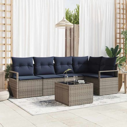 vidaXL Bankstel 6 pcs Grijs poly rattan
