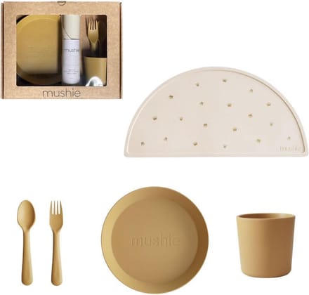Mushie Giftbox Kinderservies Rond - Mustard