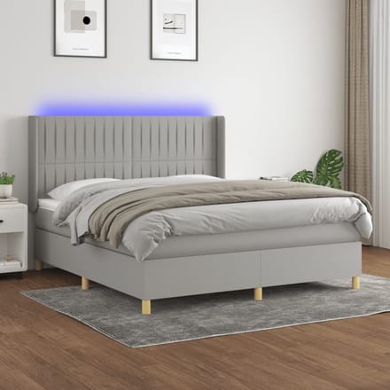 vidaXL - Boxspring - met - matras - en - LED - stof - lichtgrijs - 180x200 - cm