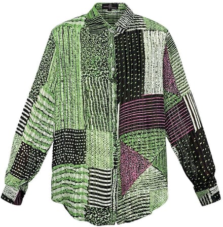 YWG - Polyester Vrouwen Overhemd Patchwork Patroon Lange Mouw - Groen - Maat S