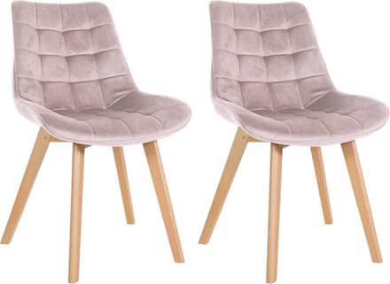 CLP Brook Set van 2 eetkamerstoelen - Hout frame - Fluweel - Velvet - roze