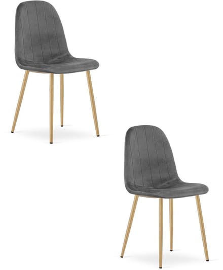 Set van 2 eetkamerstoelen PADVA - Donkergrijs fluweel - Eiken poten - Modern design