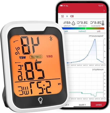 Digitaal Weerstation - Binnenmeter Klok - Thuis Klimaat - Bluetooth Data - 80 Meter Bereik - Wit