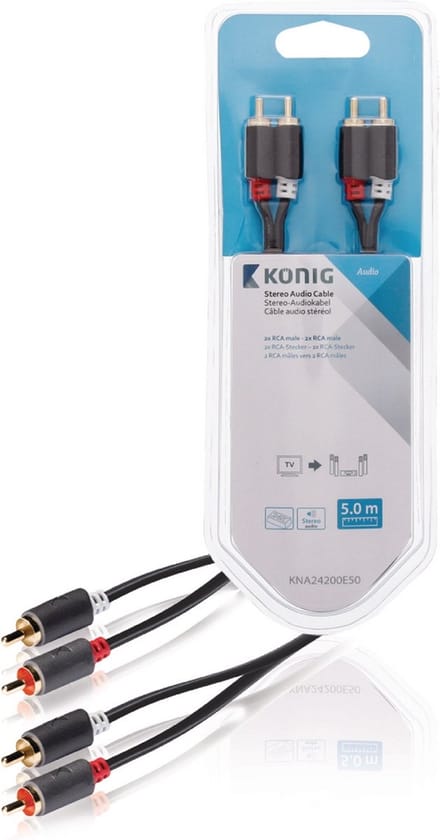 Stereo audio cable 2x RCA male - 2x male 5.00 m grey