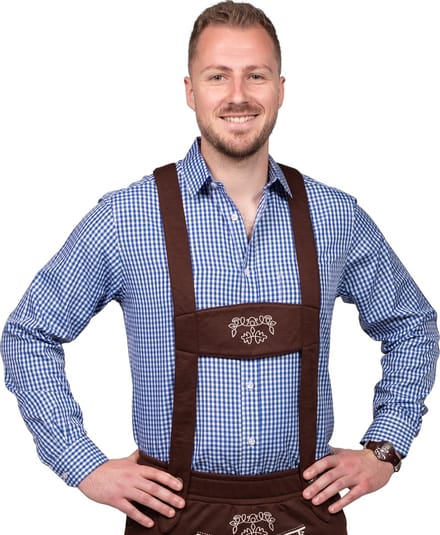 Haus Huberts Oktoberfest Overhemd Heren - Blouse - Blauw-Wit - Polyester - Maat S
