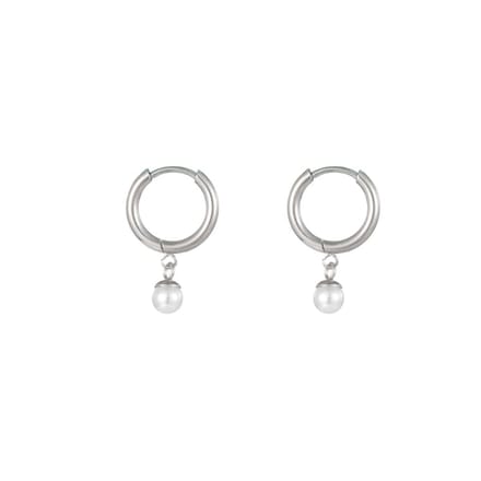Go Dutch Label Oorhanger hoop parel 4mm Zilver E1719-1