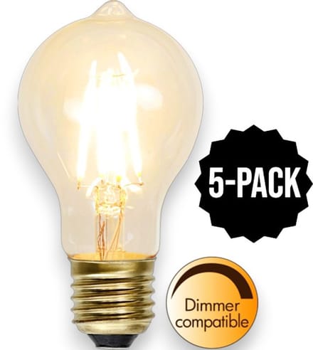 5-Pack | Standaard bol - E27 - 1.6W - Super Warm Wit <2200K - Dimbaar - Filament - Rookglas