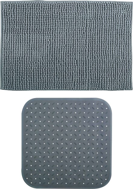 MSV Douche anti-slip mat en droogloop mat - Sevilla badkamer set - rubber/microvezel - donkergrijs