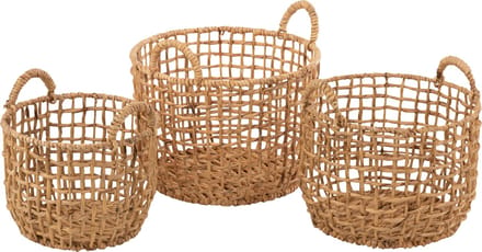 J-Line mand Rond Open Waterhyacint - jute - naturel - 3 stuks
