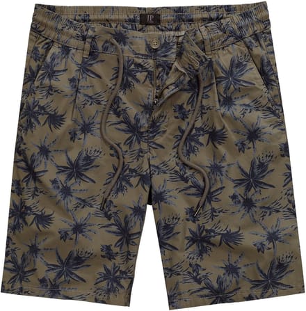 JP 1880 - Heren - Bermuda all-over print elastische tailleband - Olijfgroen - Maat 7XL