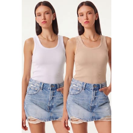 Fitted U-hals Gebreide 2-Pack Tanktop