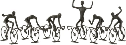 J-Line decoratie Fietsers - polyresin/metaal - zwart - small - 6 stuks