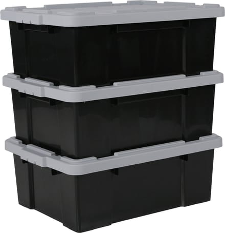 IRIS Powerbox Opbergbox - 43L - Kunststof - Zwart/Grijs - Set van 3