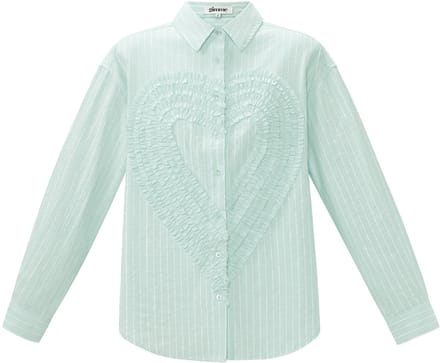 Eelegant Cotton Woven Damesoverhemd met Hartvormig Ruffledetail - Groen - Maat M