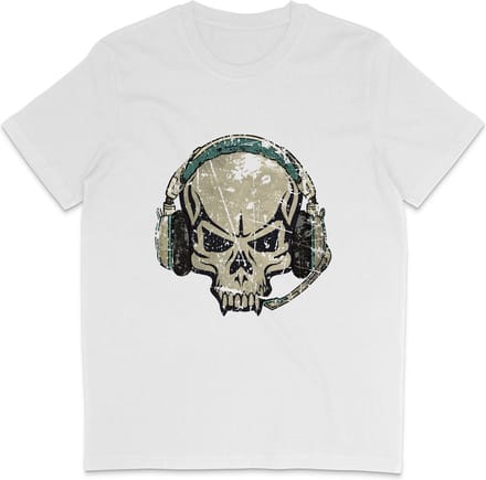 Skull DJ T Shirt Heren Dames - Muziek - Wit- M