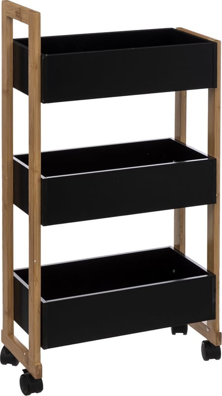 Keuken trolley 3-laags - bamboe hout - zwart/bruin - 41 x 20 x 80 cm - badkamer