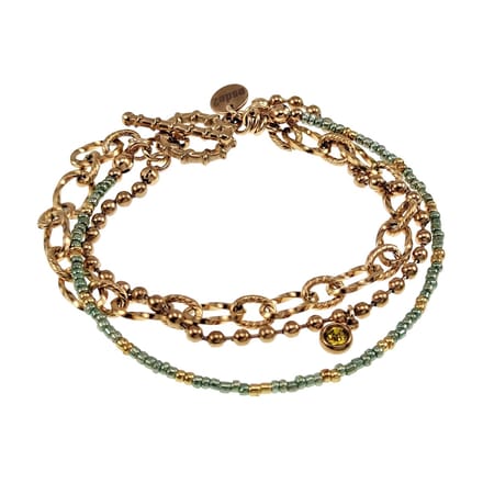 Drielaagse Armband Dames - Verguld RVS - Groene armband met T-sluiting