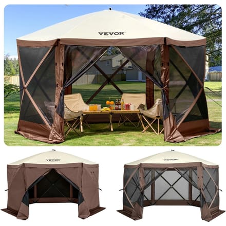 Tonnelle de Camping Pop-up Tonnelle de Camping Abri 6 Côtés 3,6 m x 3,6 m Pare-soleil