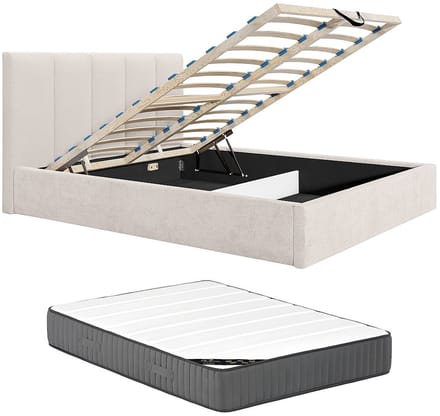 Vente-unique Bed met opbergruimte stof beige 200 x 200 cm