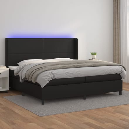 vidaXL - Boxspring - met - matras - en - LED - kunstleer - zwart - 200x200 - cm