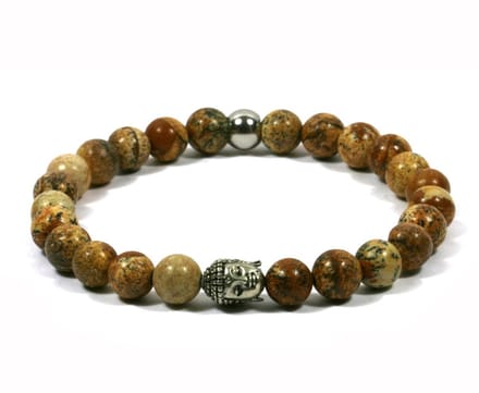 IbizaMen - heren armband - Jaspis natuursteen 8mm - buddha RVS - 20cm