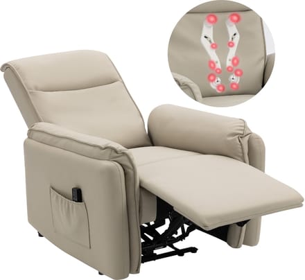 Homcom Massage Recliner Sofa-Kunstleer, Staal-92L x 86B x 102H cm-Beige