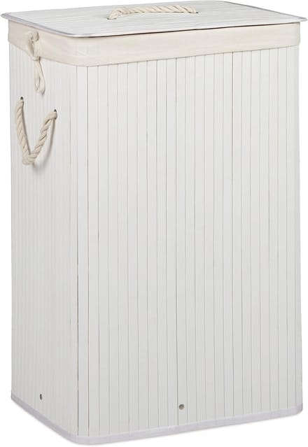 Wasmand Bamboe Set - Opbergmand Deksel - Vuile Was - Opvouwbaar Ontwerp - 65x43x33 cm - Wit