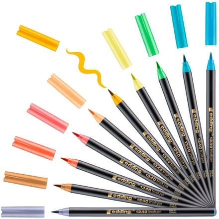 edding 1340/10S-3 Brush Lettering Starter Set assorti - punt flexibel penseelvorm - breedte variabel - set/10 st. assorti