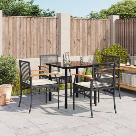 vidaXL - 5-delige - Tuinset - met - kussens - poly - rattan - zwart