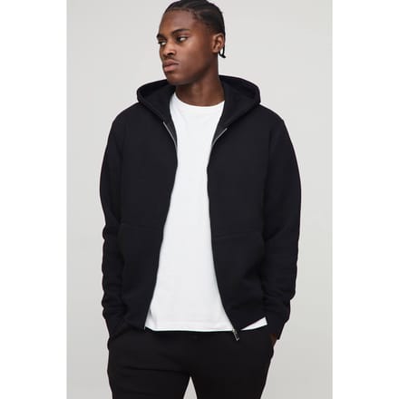 Essential Regular Zip Through Hoodie | Black | Size Medium