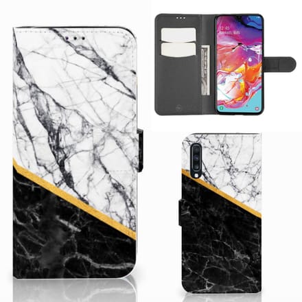 Samsung Galaxy A70 Bookcase Marmer Wit Zwart - Origineel Cadeau Man