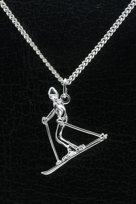 Zilveren Skiër ketting hanger - 3