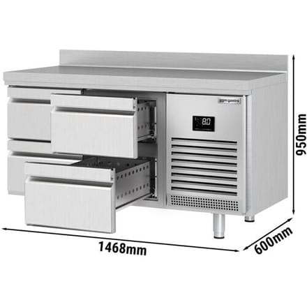 GGM Gastro Kühltisch Premium PLUS - 1468x600mm - mit 4 Schubladen - mit Aufkantung