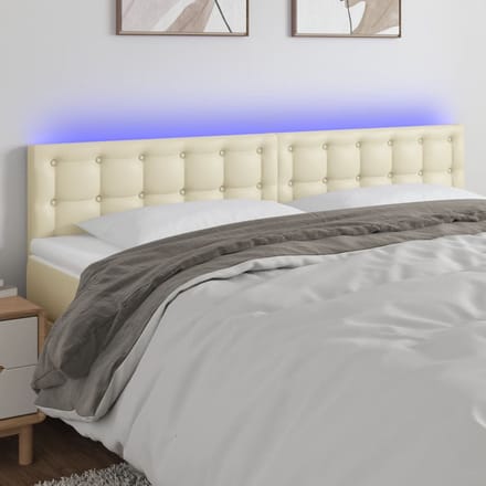 vidaXL - Hoofdbord - LED - 200x5x78/88 - cm - kunstleer - crèmekleurig