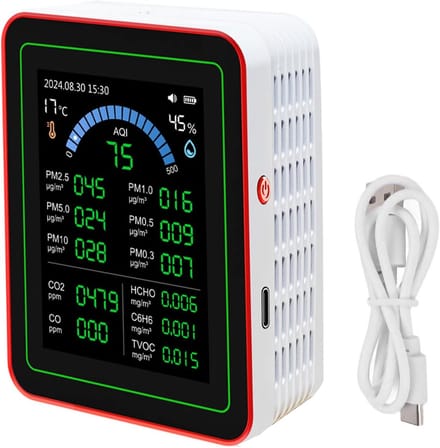 Luchtkwaliteitsmeter - Tester Binnenlucht - Luchtkwaliteit Meten - 18 in 1 Functies - 2.8 Inch Scherm - Wit