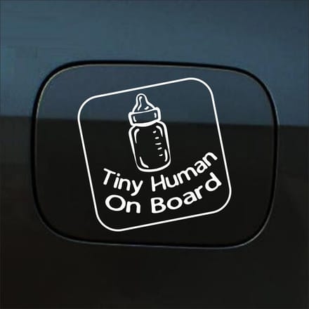 Bumpersticker - Tiny Human On Board - 14 X 14 - Wit