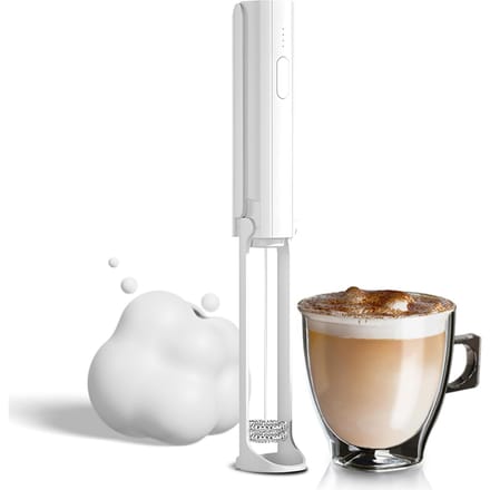 Elektrische Melkopschuimer Oplaadbaar Handheld Schuimmaker voor Koffie 3 Niveaus Instelbaar Ophangbaar Double heads wit