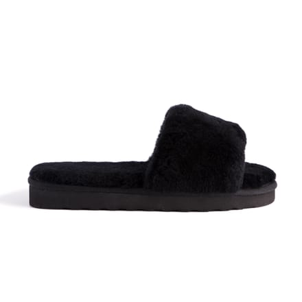 Aus Wooli Australia Womens Schapenvacht Fluff Slippers Zwart