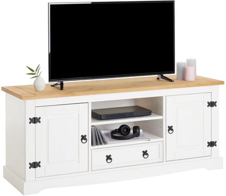 Lowboard TEQUILA 140 cm van massief hout - wit/bruin