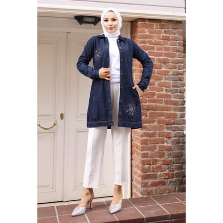 Steen Detailed Denim Overhemd Donker Denim