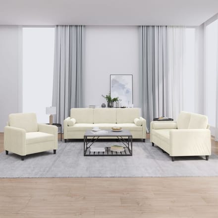 vidaXL - 3-delige - Loungeset - met - kussens - fluweel - crèmekleurig
