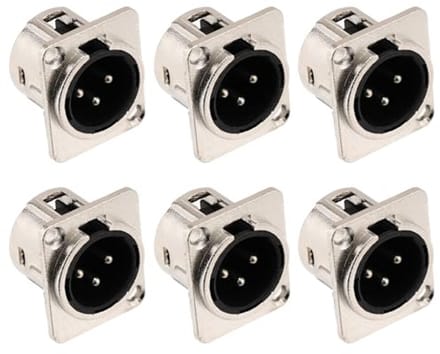 6 Stuks 3-polige XLR-stekkers voor Paneelmontage - Vernikkelde Koper, Geschikt voor Microfoon en Luidsprekers